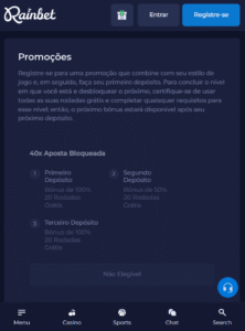 Bônus de boas-vindas Rainbet Brazil duas opções, regras diferentes