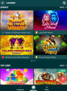Catálogo de Jogos Slots, Ao Vivo e Mais